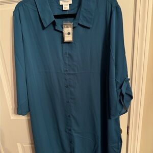 Avenue Blue Blouse with Long Sleeves and Relaxed Fit